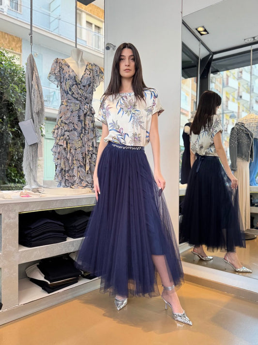 Maxi gonna blu in tulle