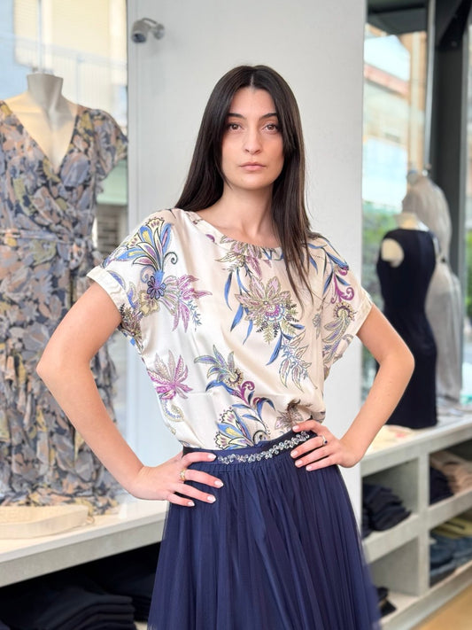 Blusa bianca in twill stampato