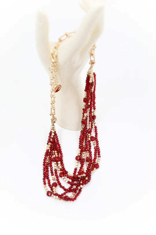 Multi-strand necklace - Blue, Burgundy or Bronze