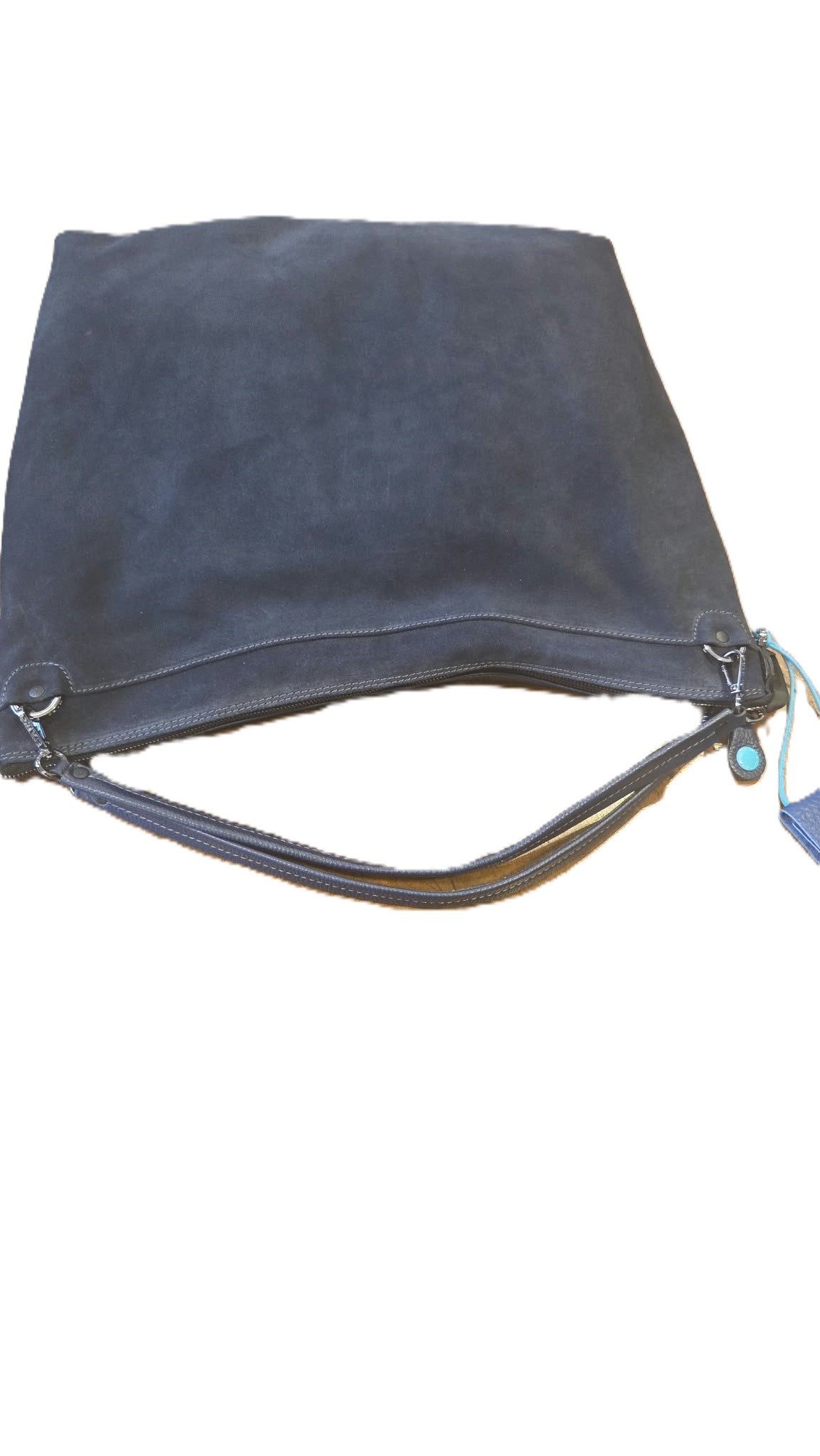 Borsa Grande in Pelle e Camoscio - Grigio, Beige, Blu