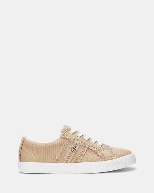 Sneakers beige in tela sfilacciata