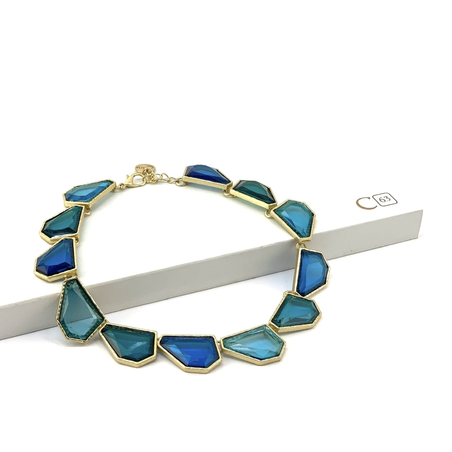 Necklace with colored stones - Blue, Green, or Pink orange