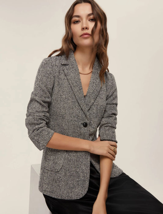 Giacca Blazer in Tweed Nero e Bianco
