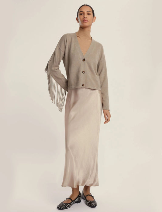 Maglia a Cardigan corta tortora o nera con frange