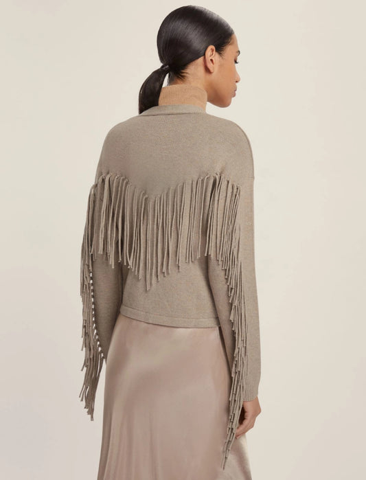Maglia a Cardigan corta tortora o nera con frange