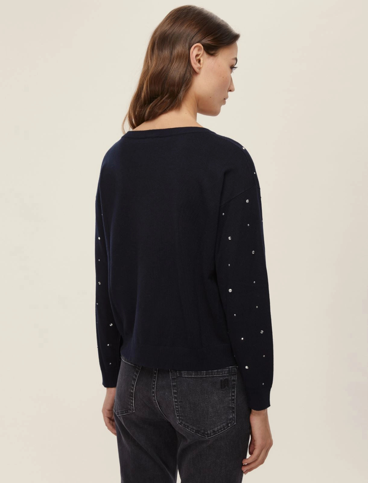 Maglia a girocollo con cristalli - Nera, grigia o ciclamino