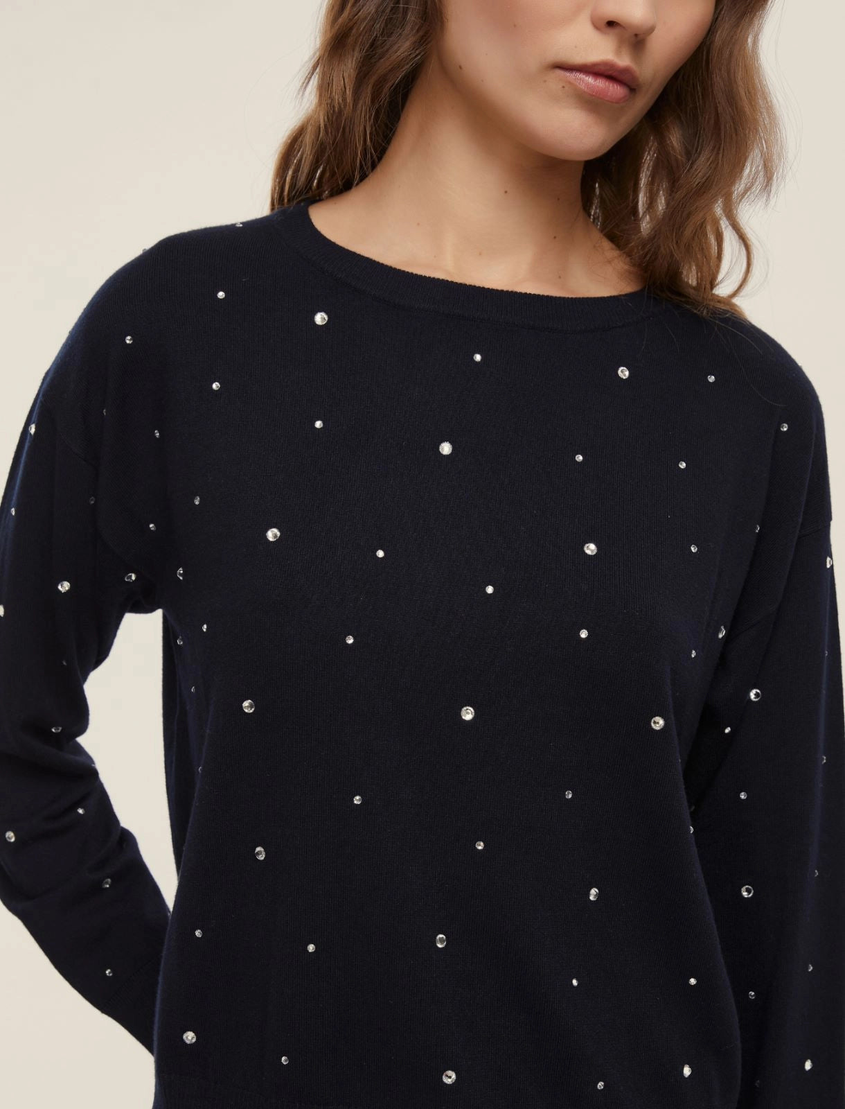 Maglia a girocollo con cristalli - Nera, grigia o ciclamino