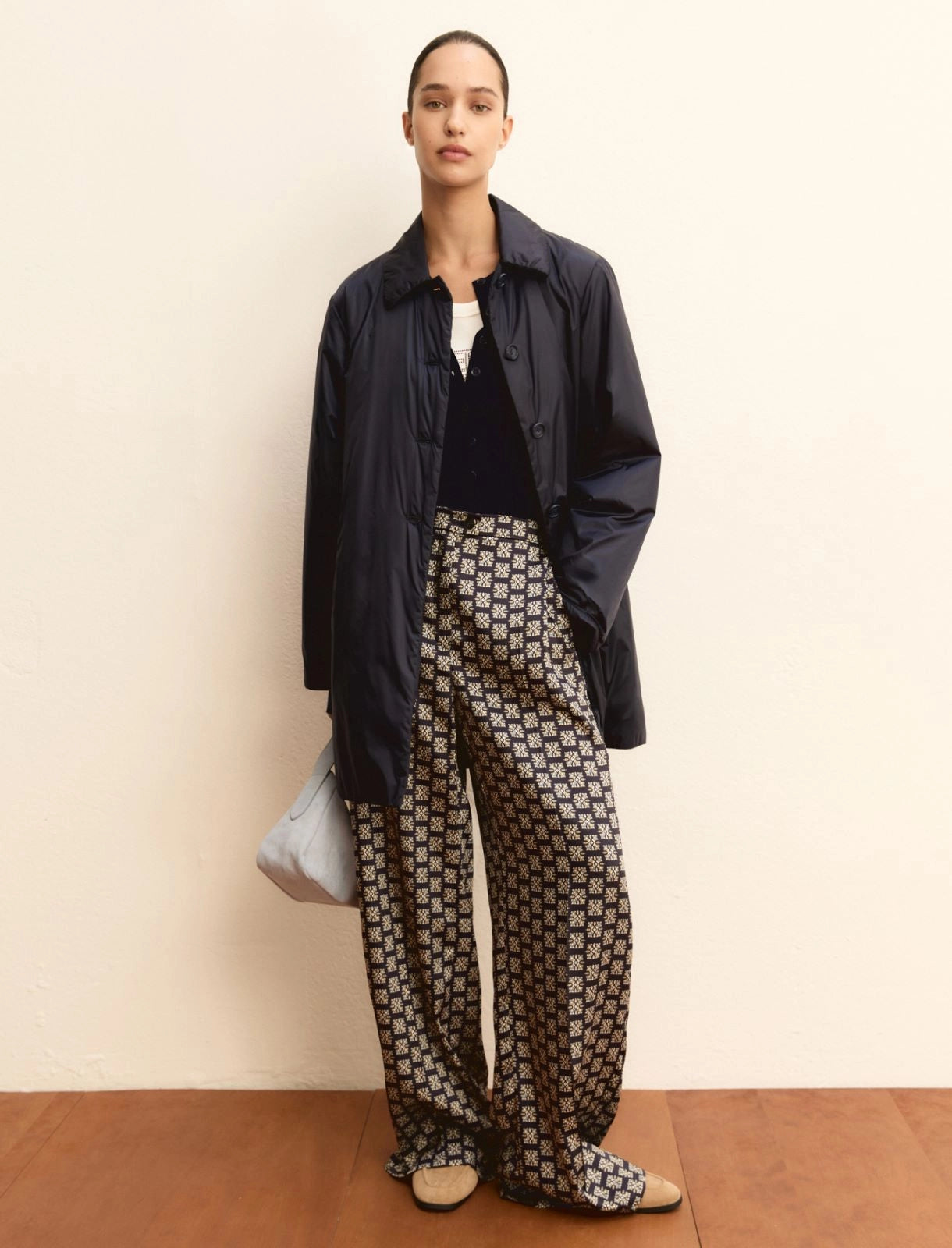 Pantalone in twill stampato blu