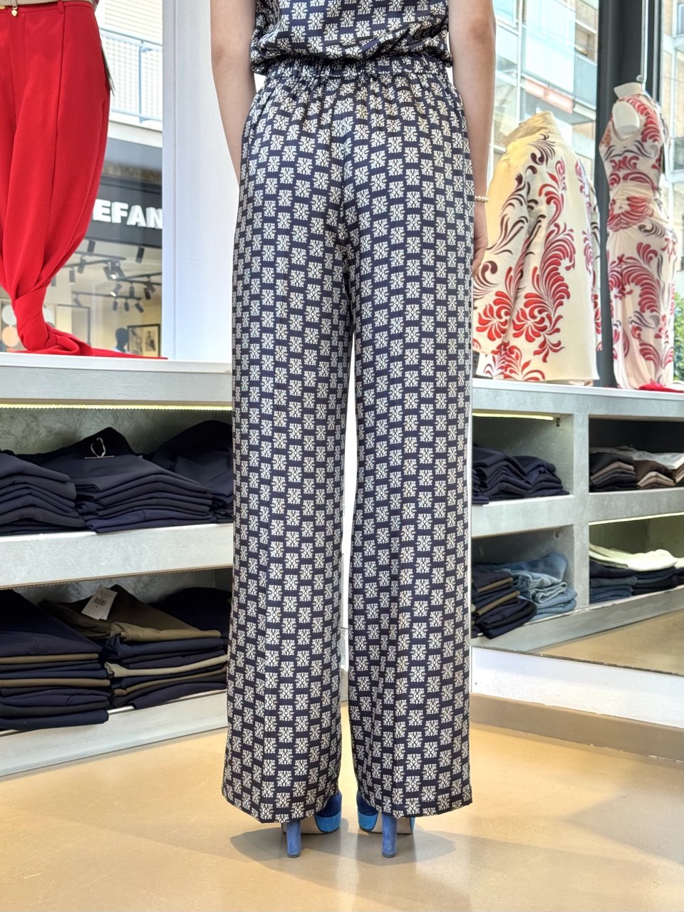 Pantalone in twill stampato blu