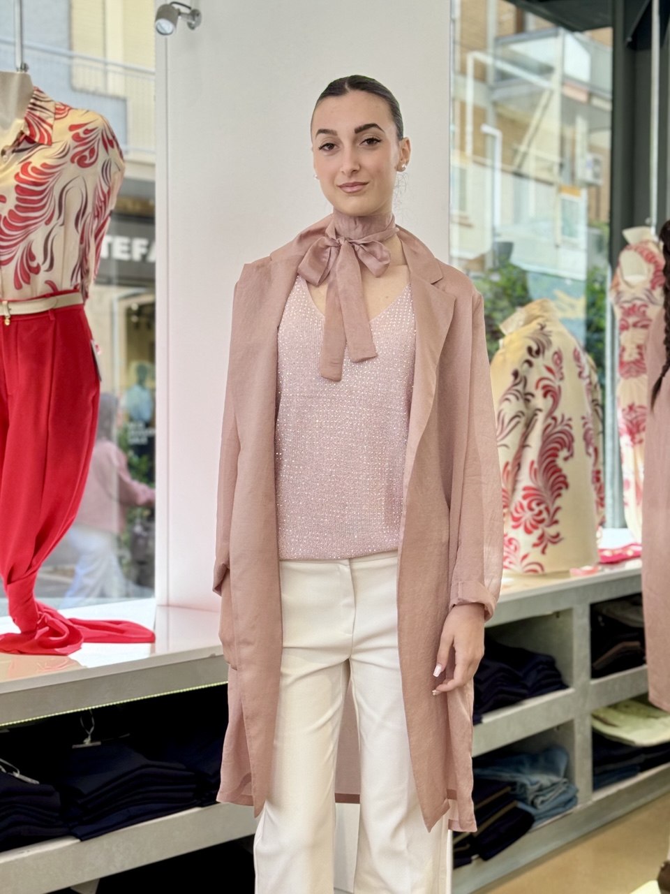 Soprabito in Organza Fluida con Cintura – Rosa Antico, Blu, Grigio