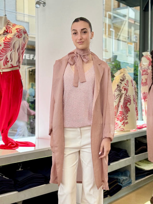 Soprabito in Organza Fluida con Cintura – Rosa Antico, Blu, Grigio