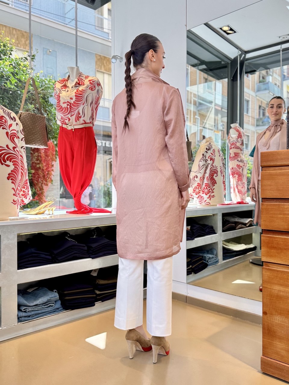 Soprabito in Organza Fluida con Cintura – Rosa Antico, Blu, Grigio