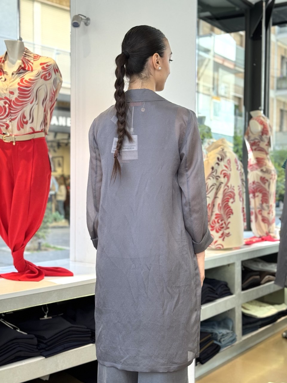 Soprabito in Organza Fluida con Cintura – Rosa Antico, Blu, Grigio