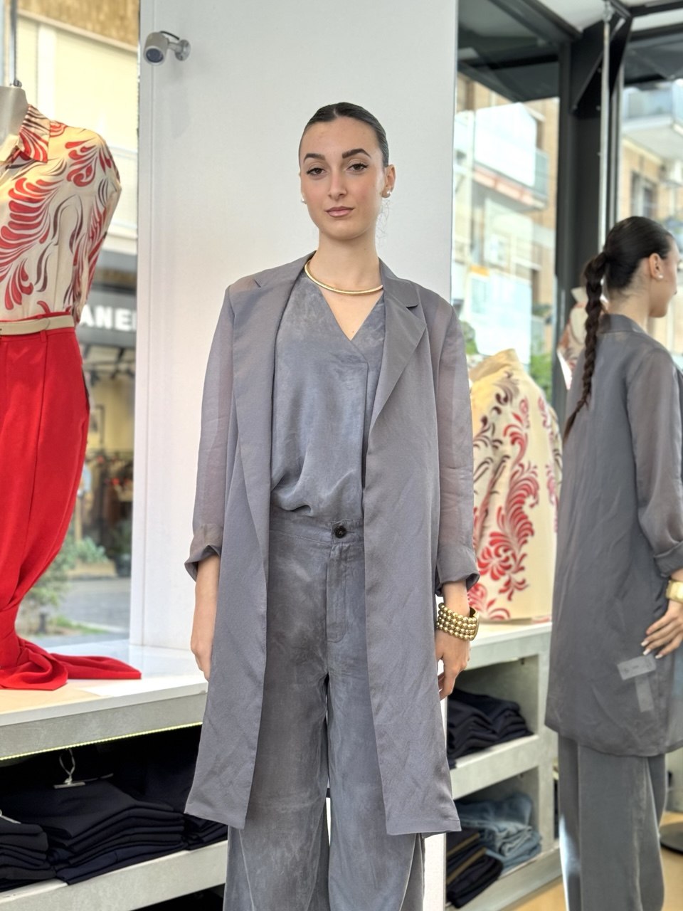 Soprabito in Organza Fluida con Cintura – Rosa Antico, Blu, Grigio