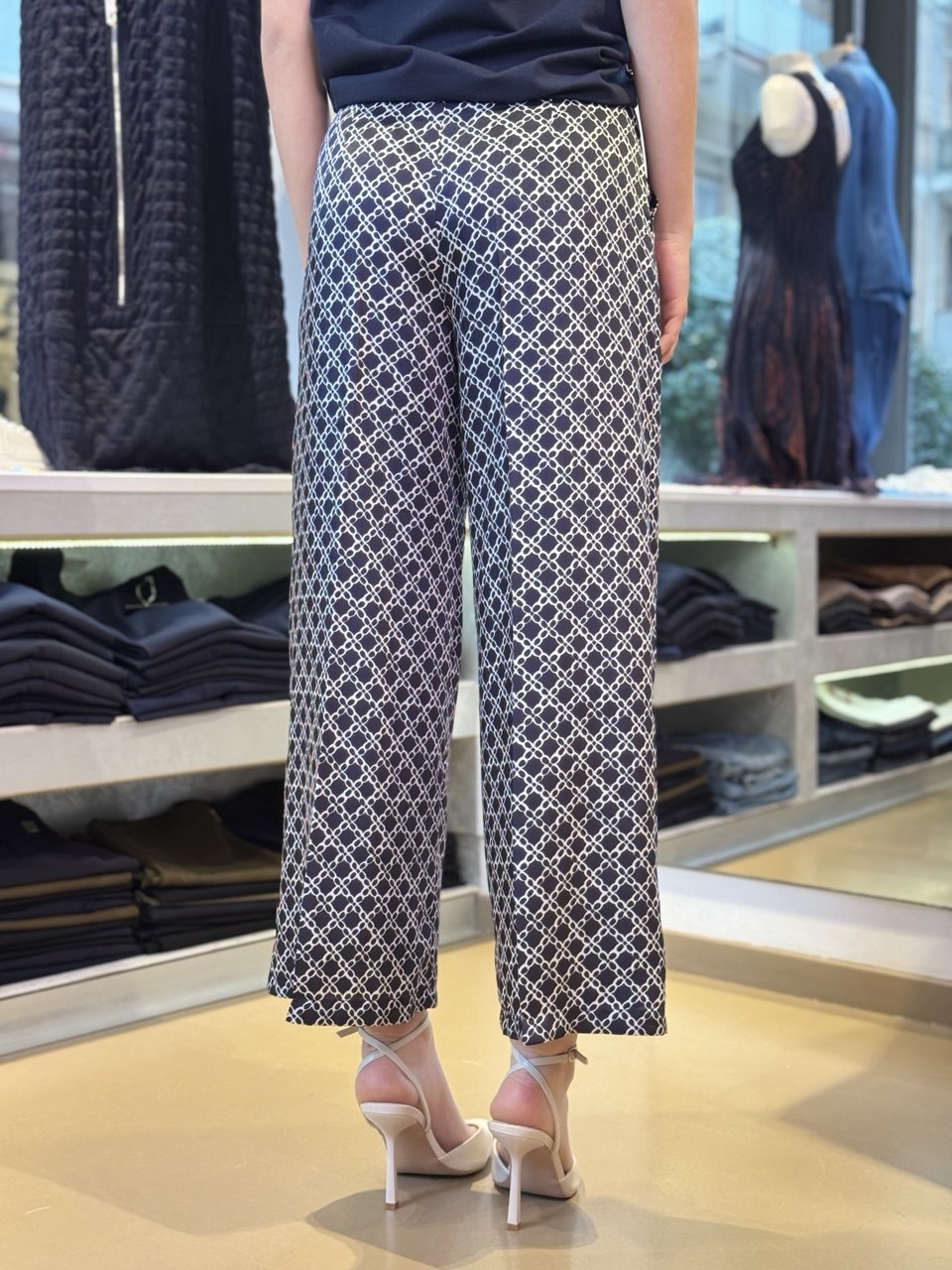 Blue and White Printed Twill Trousers