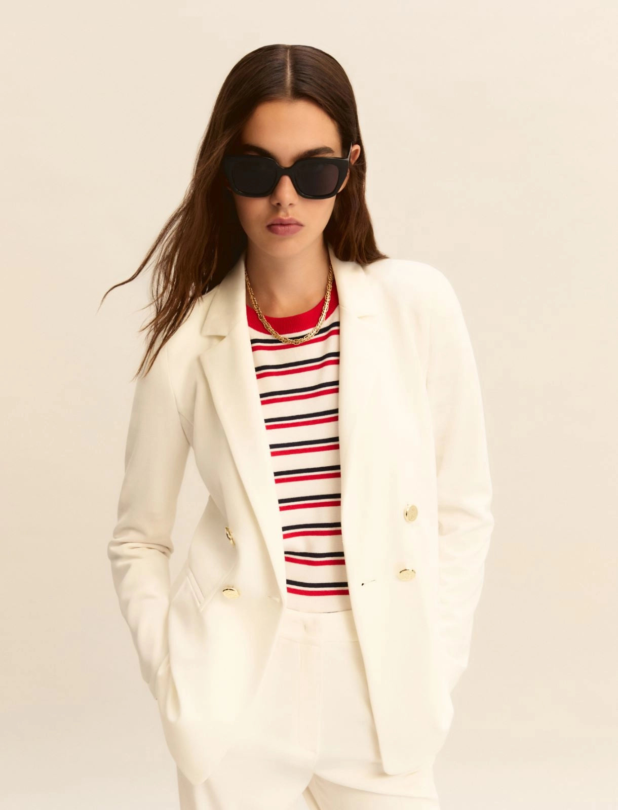 Giacca doppiopetto in jersey stretch - BIANCO