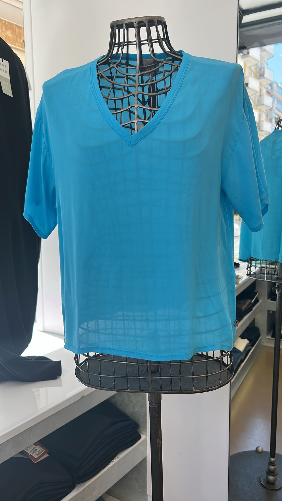 Blusa Essenziale in Misto Viscosa e Rayon - Rosa, Turchese