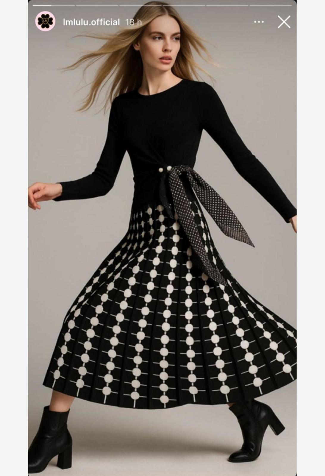 🖤 Gonna a Pieghe in Maglia Battuta con Stampa Geometrica