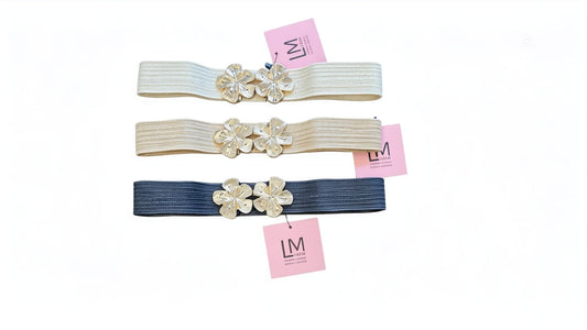 Cintura Elastica in Raffia "Flower Jewel" – Nera, Panna, Beige