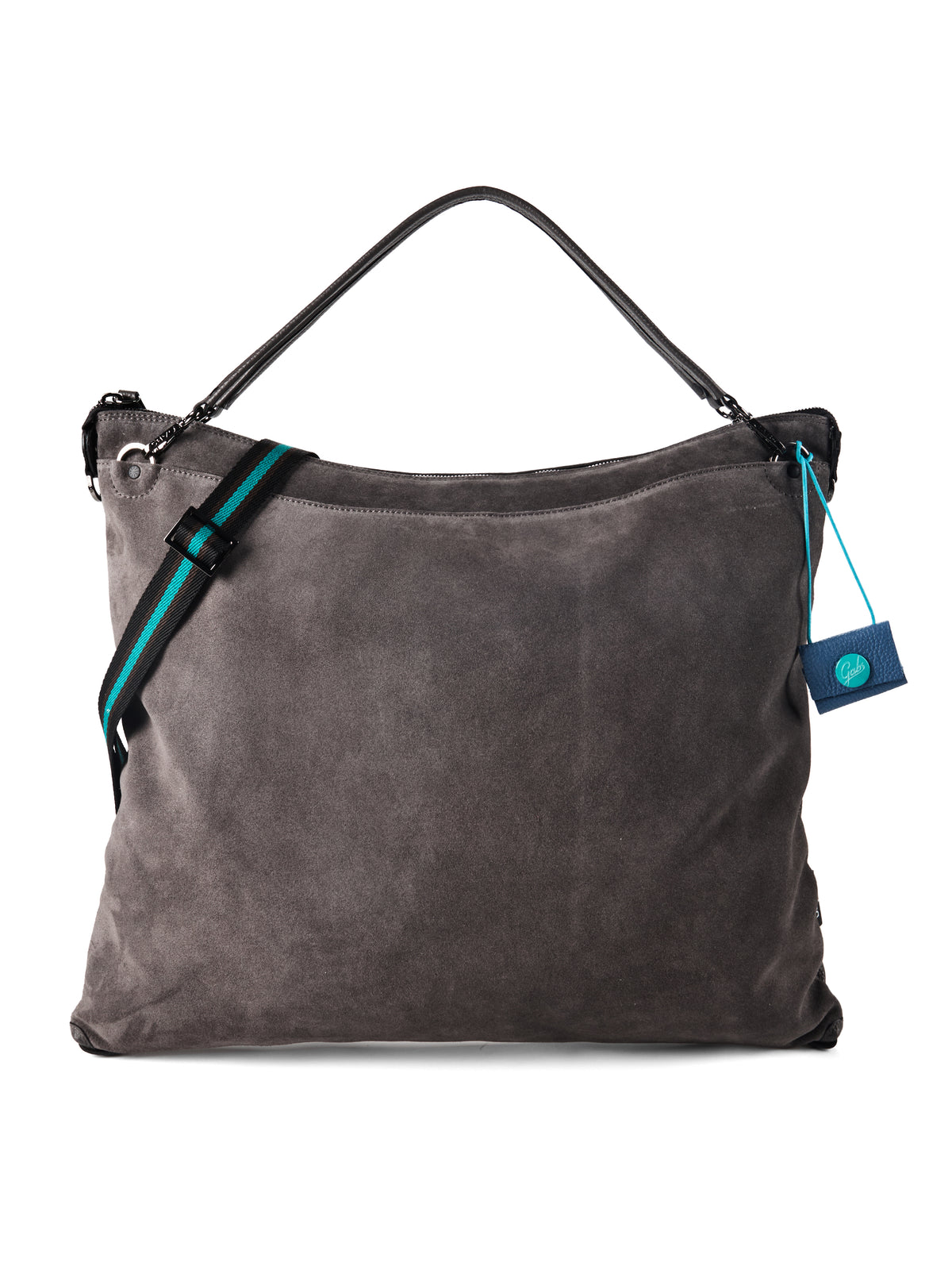 Borsa Grande in Pelle e Camoscio - Grigio, Beige, Blu