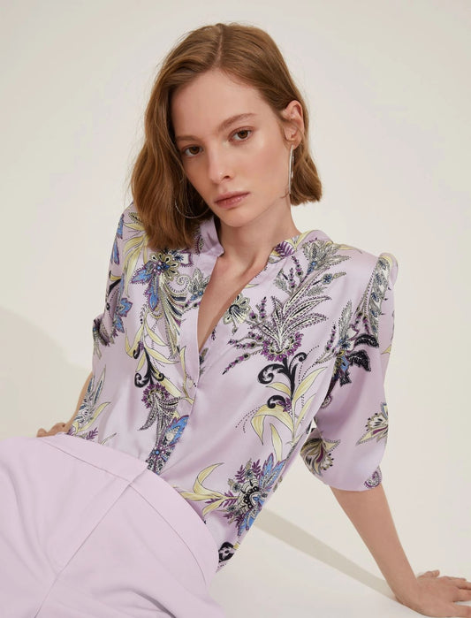Camicia lilla in twill stampato