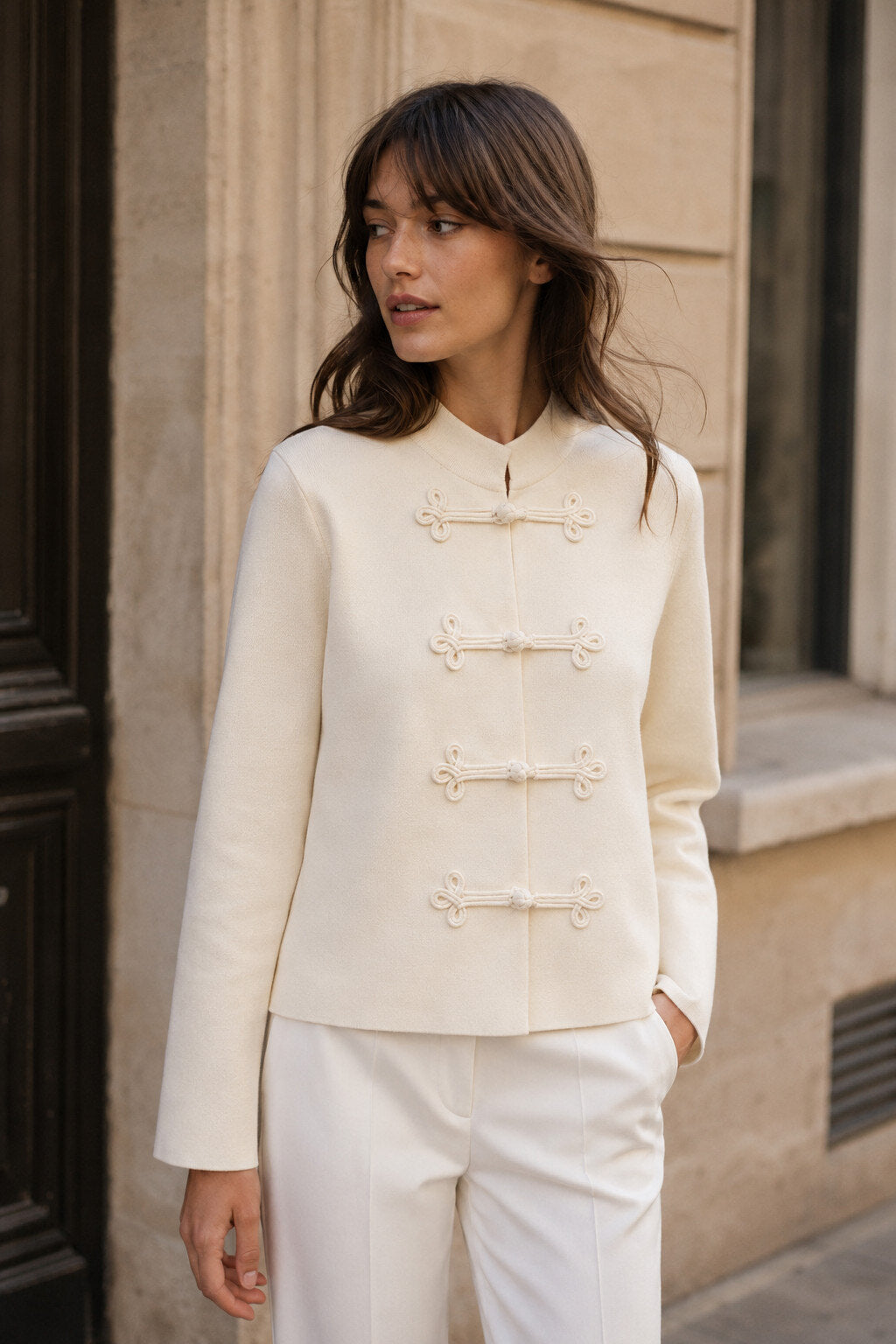 Cardigan con alamari e Colletto Rialzato