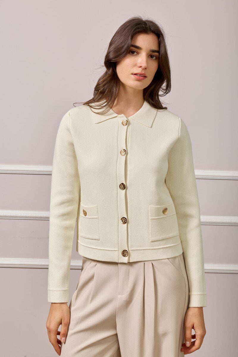 Cardigan in Maglia di Viscosa - Panna