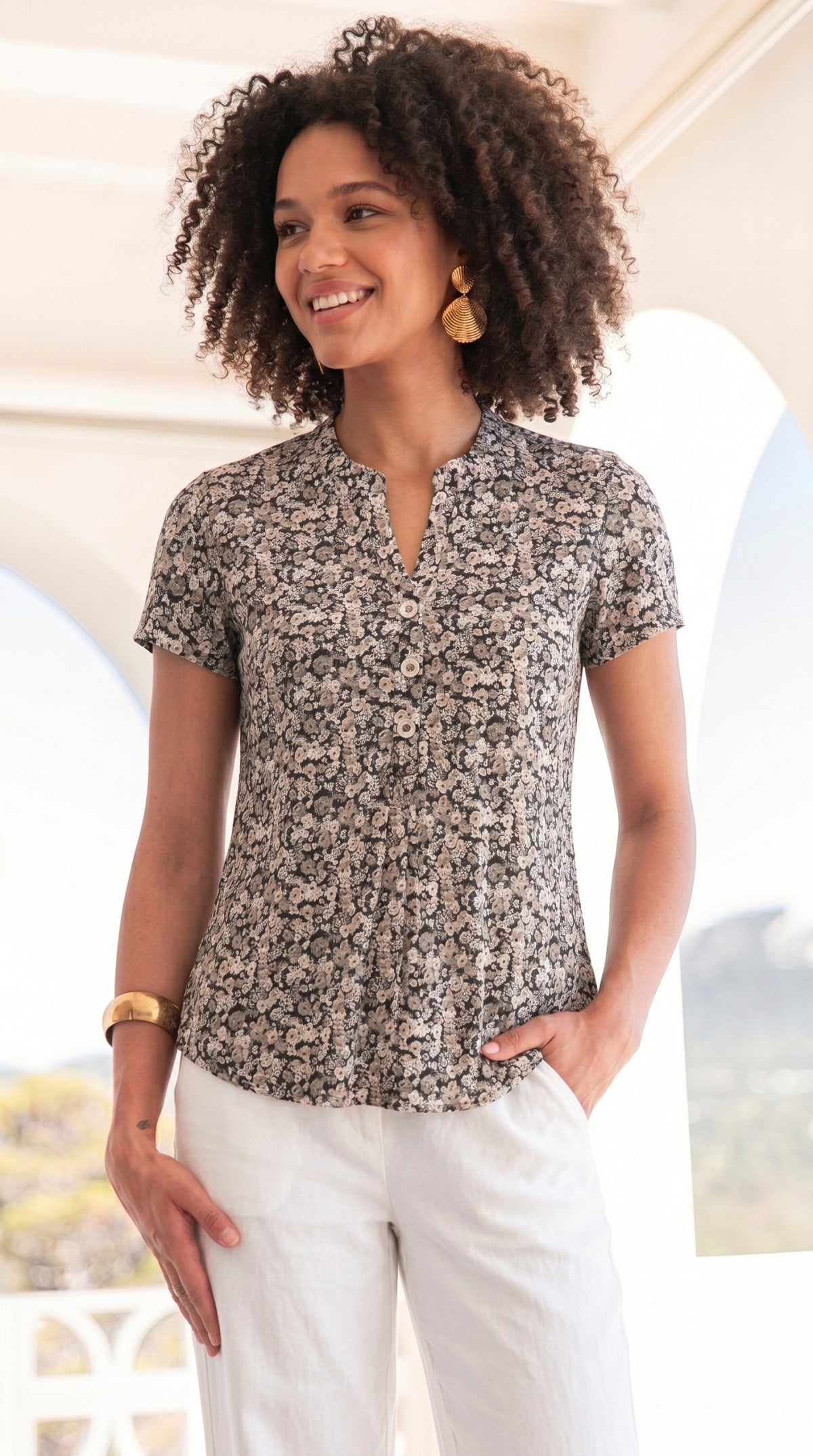T-Shirt in Jersey Stampato - Verde, Tortora, Blu