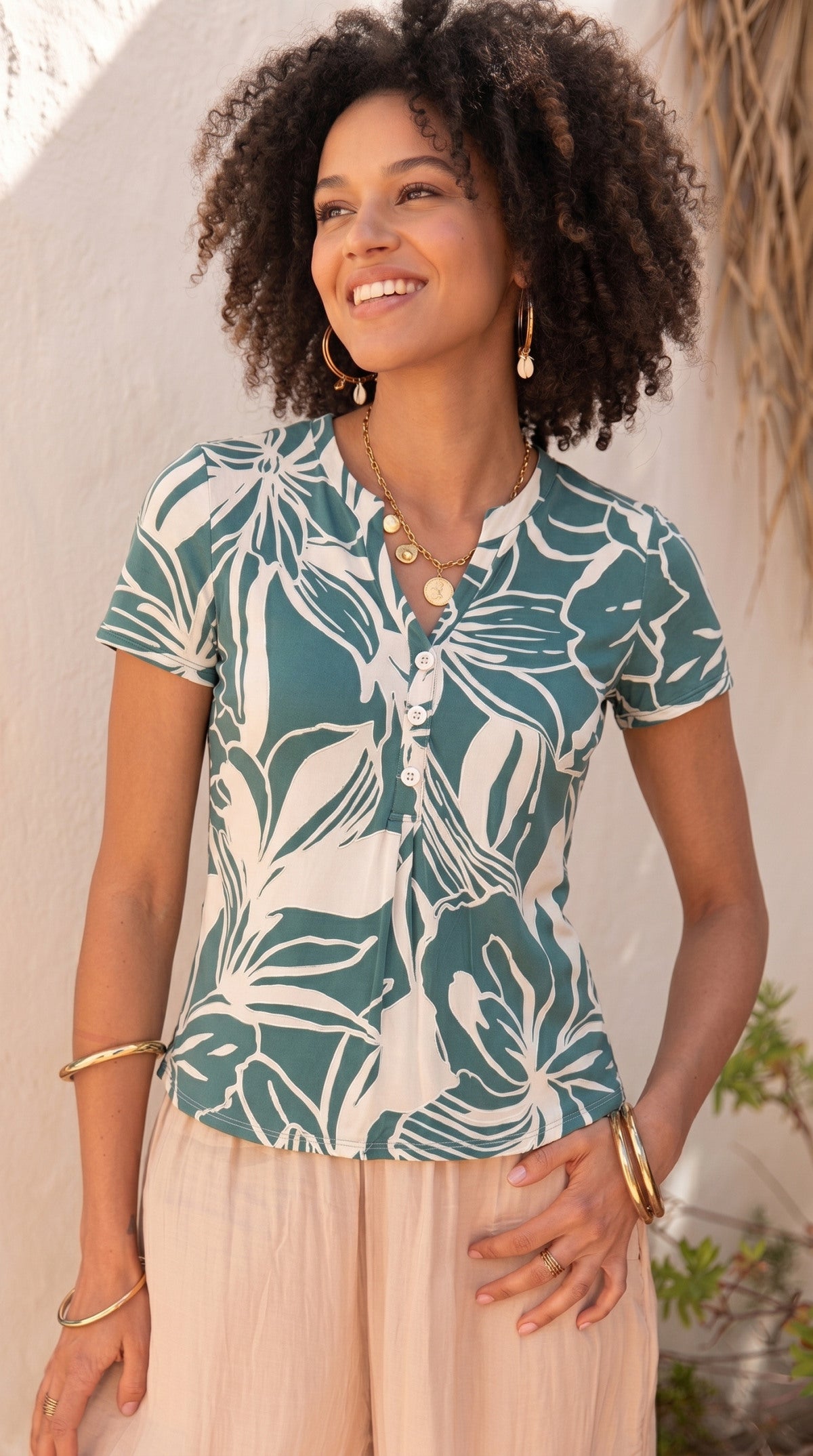 T-Shirt in Jersey Stampato - Verde, Tortora, Blu