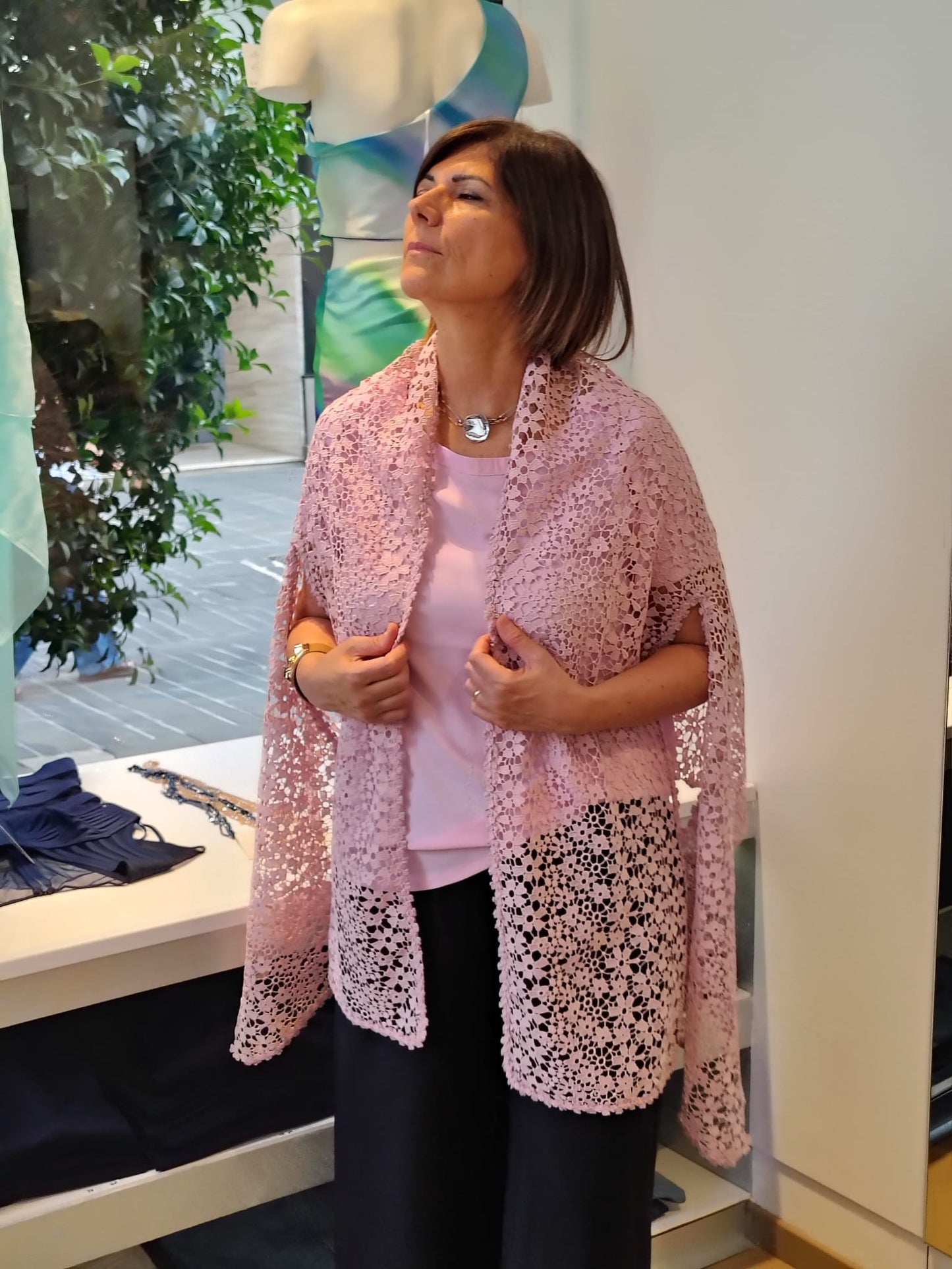 Cappa Mantella in Pizzo Macramè - Rosa Cipria