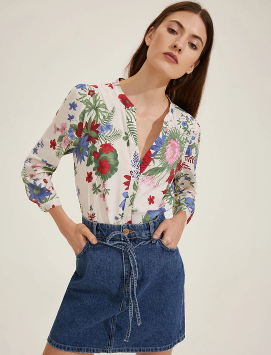 Camicia avorio in mussola stampata