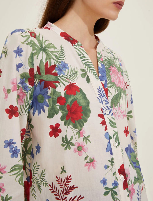 Camicia avorio in mussola stampata
