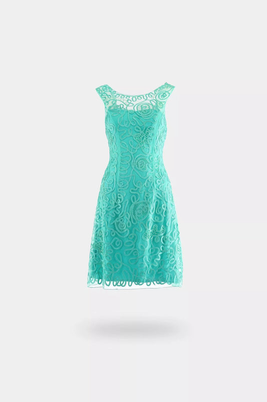 Abito a Tubino Lavorazione Soutache su base tulle. Blu o Verde Tiffany