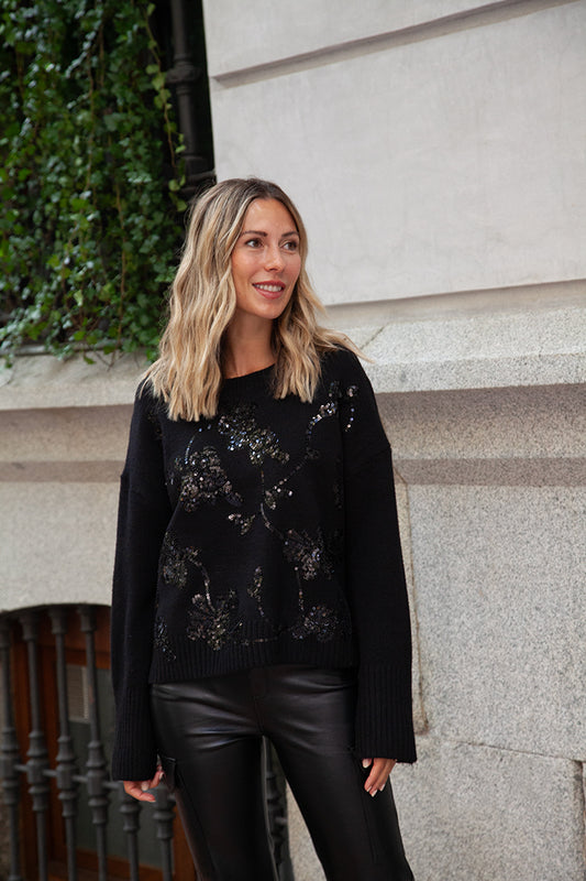 Sparkly Black Top with Sequin Details