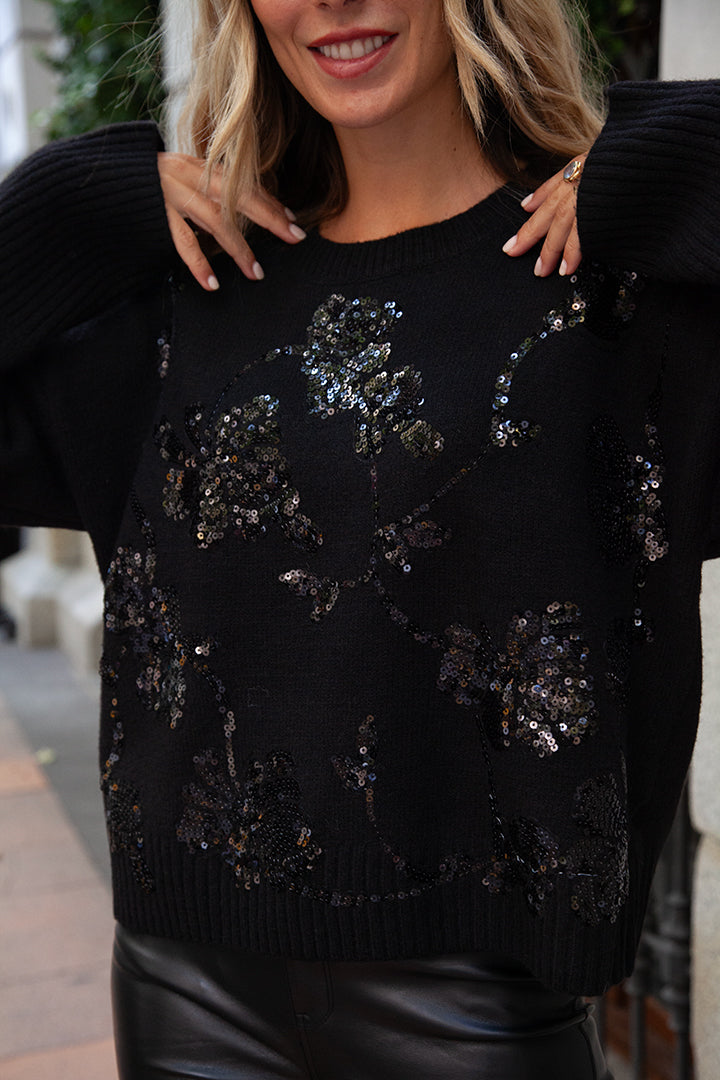 Sparkly Black Top with Sequin Details