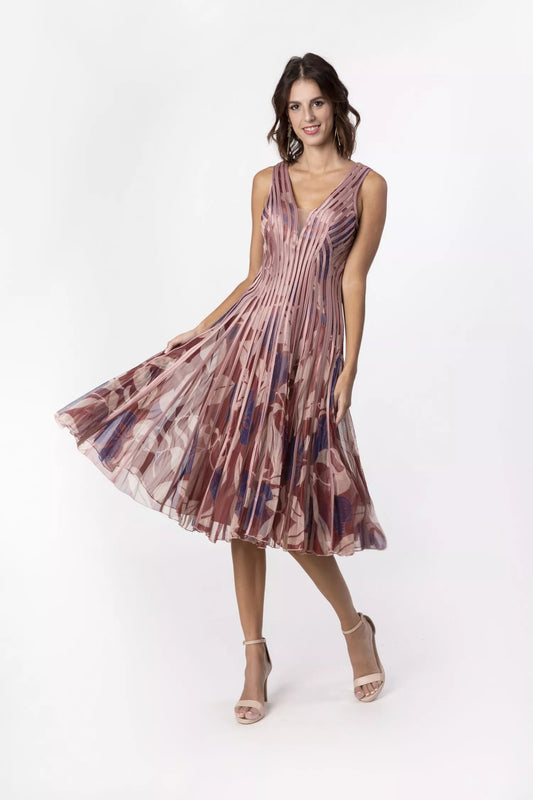 Abito Rosa Cipria in Tulle e raso con Scollo a V