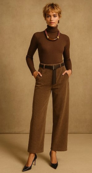 Pantalone a Gamba Larga in Velluto a Coste Morbido