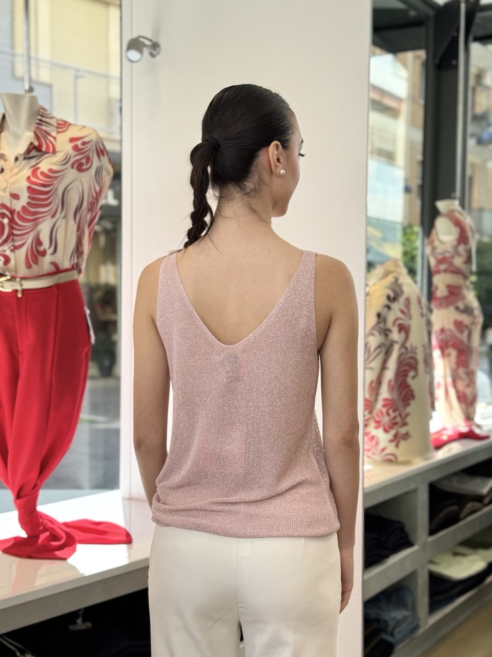 Top in Maglia con Micro-Studs Luminosi - Dorato, Argentato, Celeste, Fucsia, Rosa, Nero, Taupe