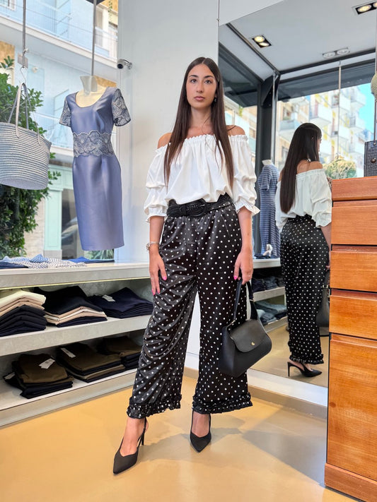 Pantaloni a Vita Alta con Pois