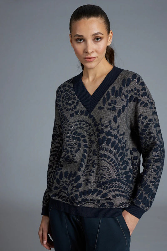 Maglia jacquard blu e oro