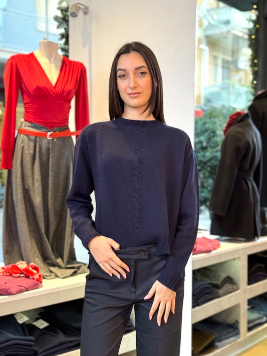 Maglia Blu a girocollo in misto lana