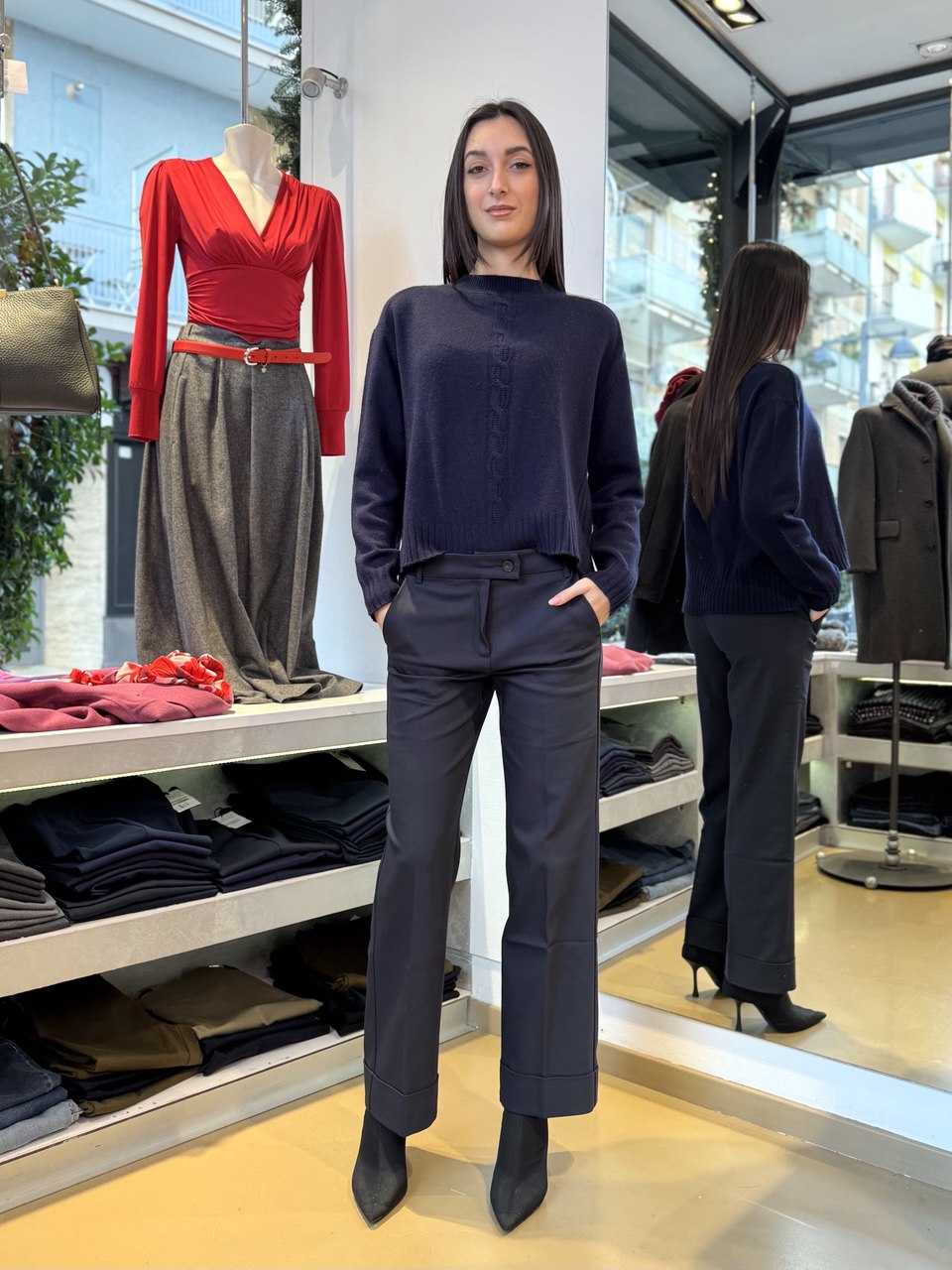 Maglia Blu a girocollo in misto lana