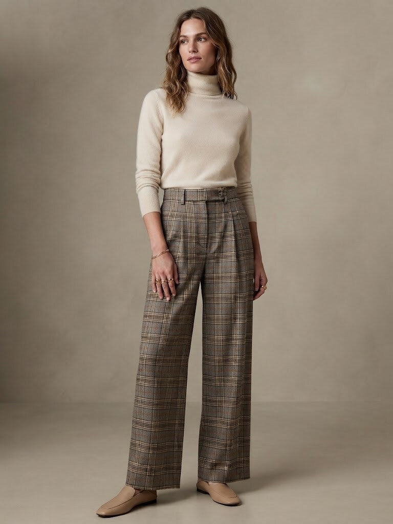 Pantaloni a Quadri con Pinces