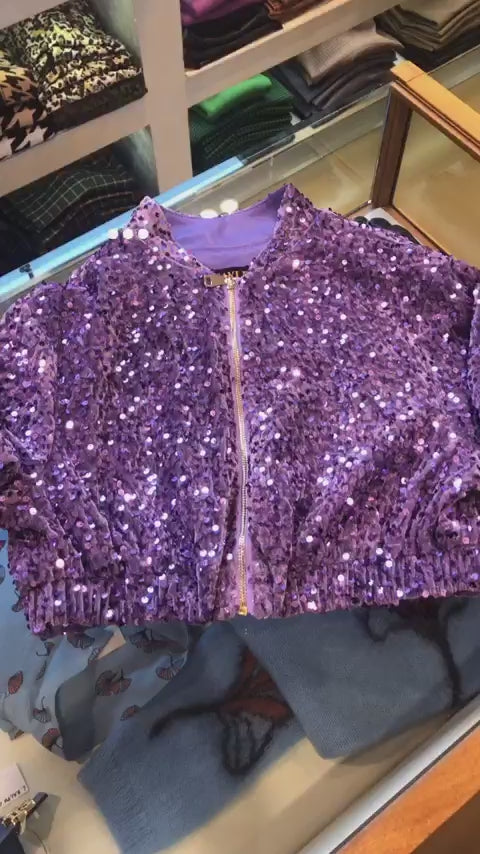 Giacca bomber paillettes lilla