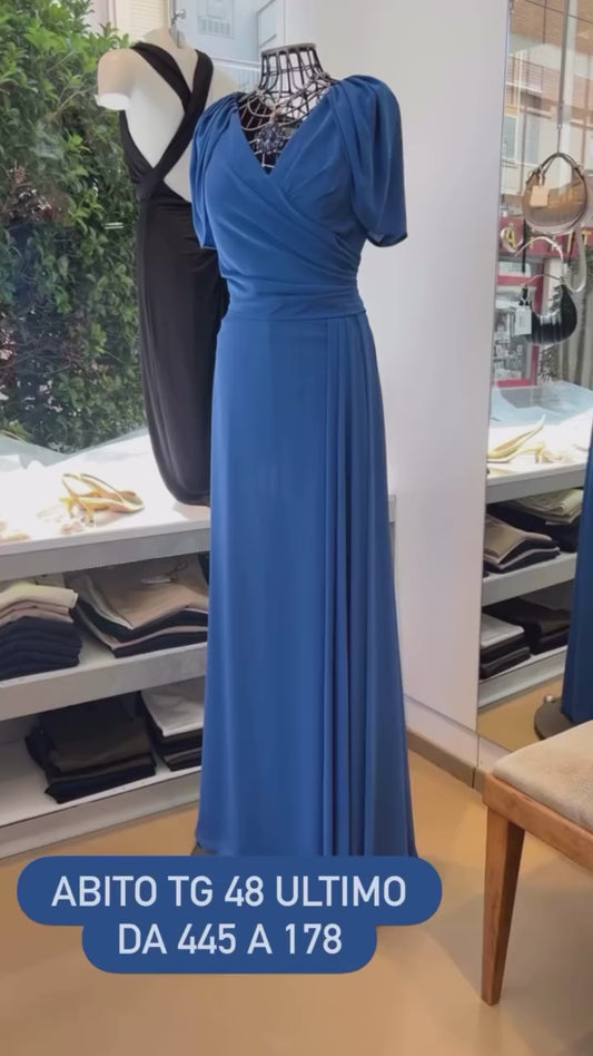 Abito lungo in georgette azzurro indaco