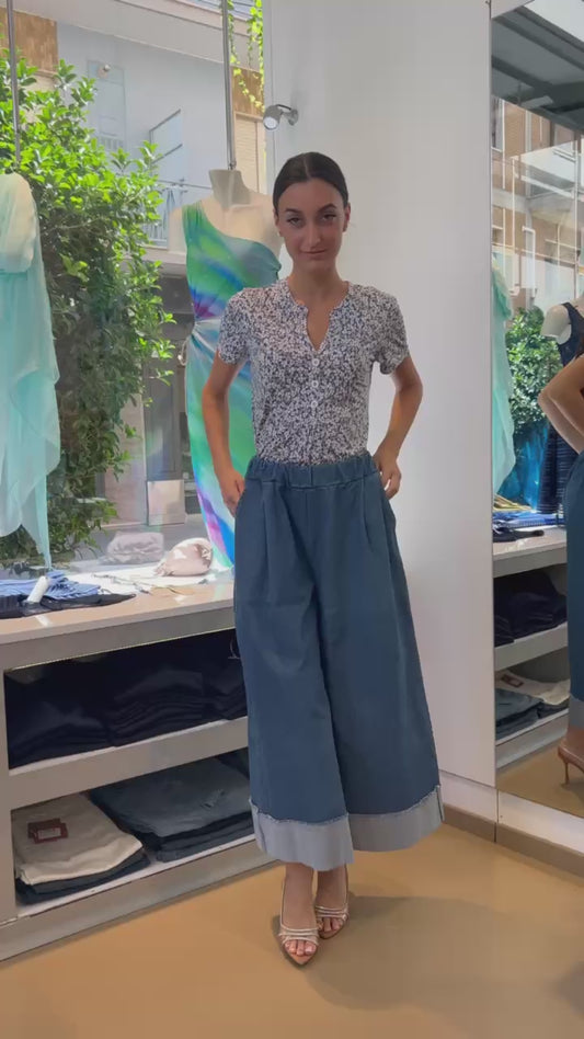 Jeans Wide Leg con Risvolto Maxi