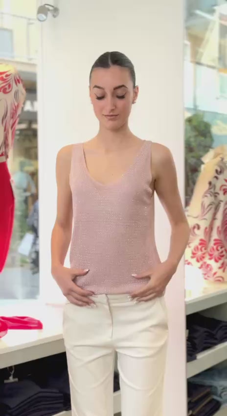 Top in Maglia con Micro-Studs Luminosi - Dorato, Argentato, Celeste, Fucsia, Rosa, Nero, Taupe