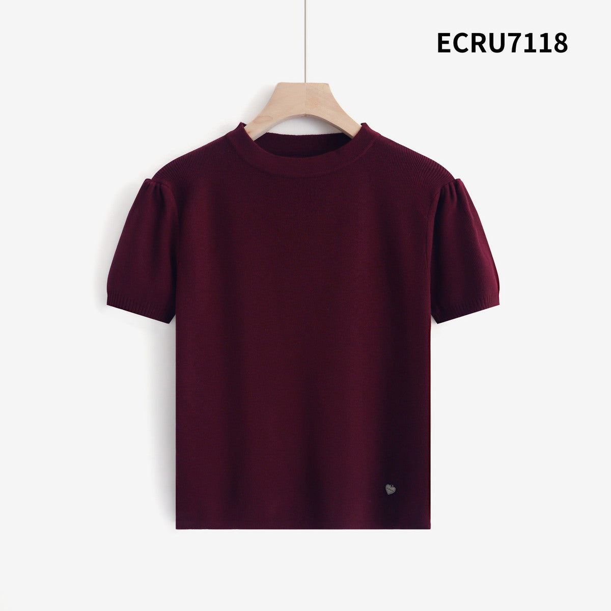 Maglia Aderente a maniche Corte con Maniche a Sbuffo - Nera, Marrone, Bordeaux