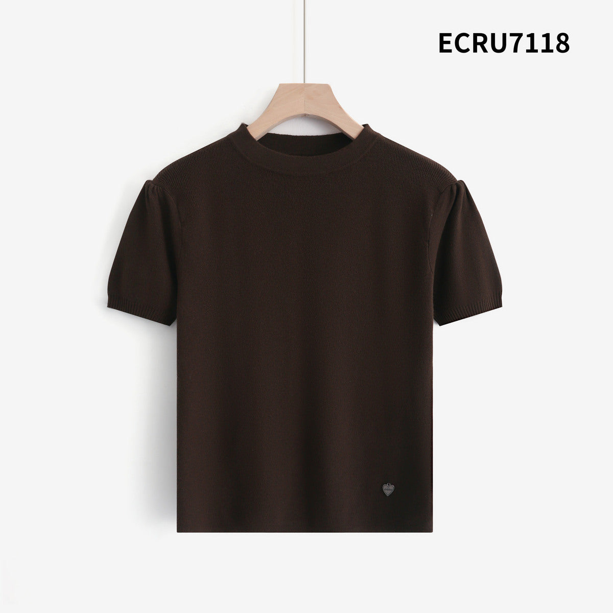 Maglia Aderente a maniche Corte con Maniche a Sbuffo - Nera, Marrone, Bordeaux