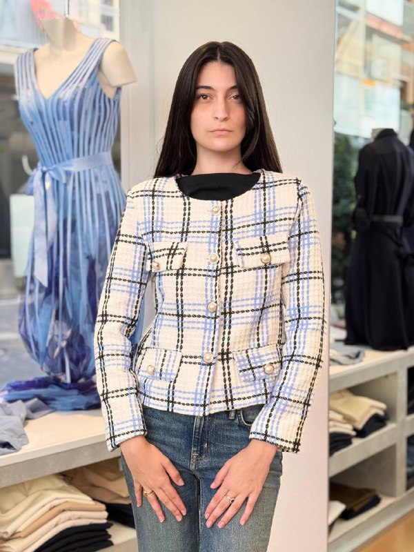 Giacca girocollo a quadri